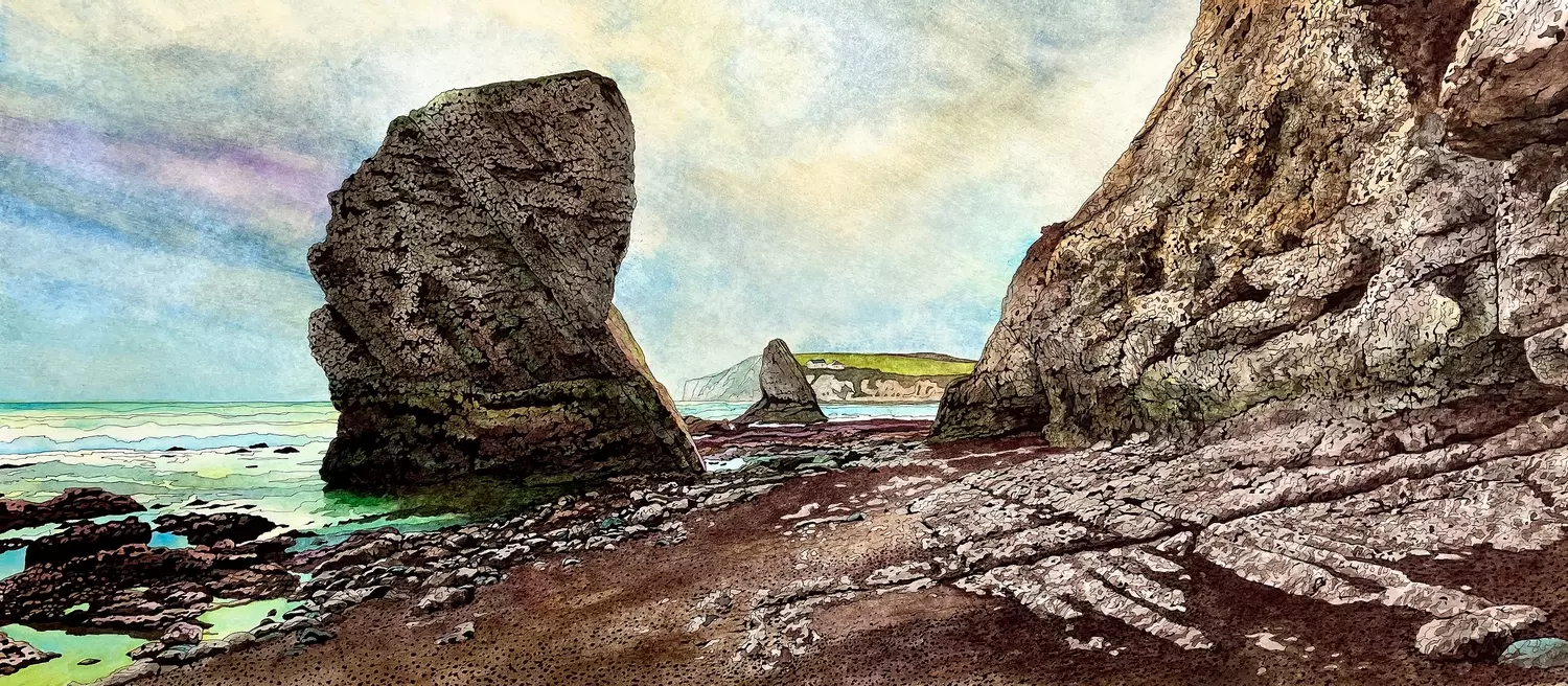 Freshwater Bay in Pen & Ink and Watercolour